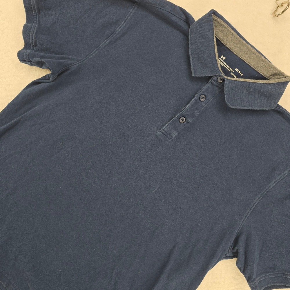 Under Armour Men Polo Shirt‎ Short Sleeve Size LG Navy Blue HeatGear Loose Fit